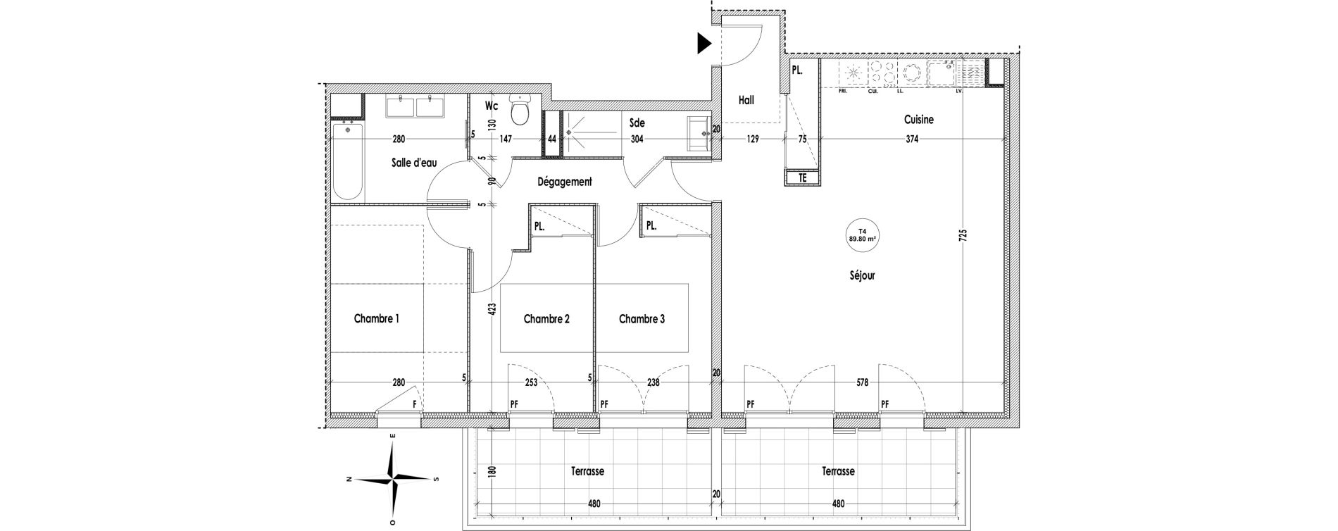 Appartement T4 de 89,80 m2 &agrave; Cabri&egrave;s Centre