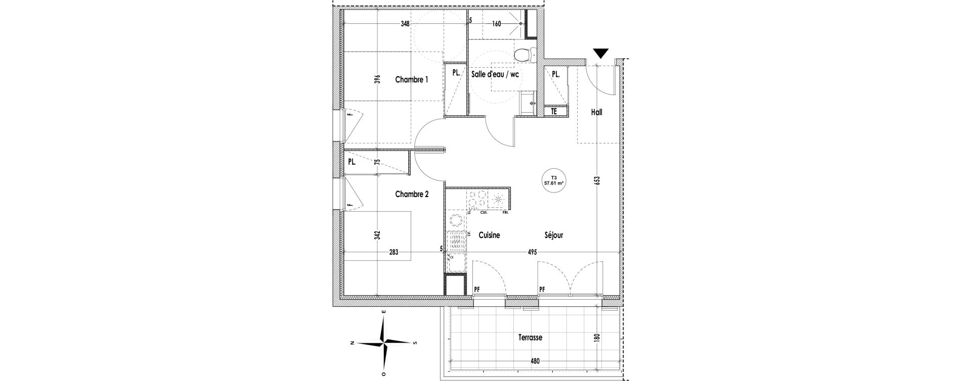 Appartement T3 de 57,61 m2 &agrave; Cabri&egrave;s Centre