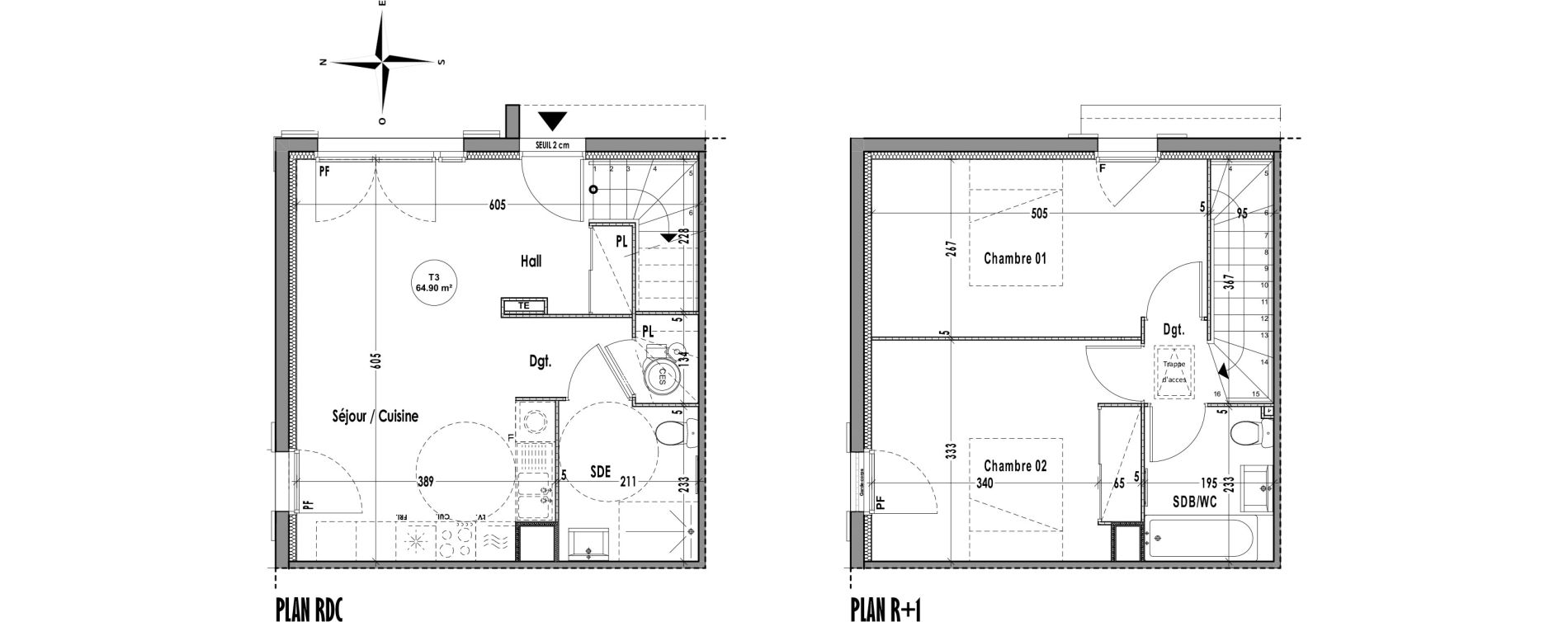 Maison T3 de 64,90 m2 &agrave; Cabri&egrave;s Centre