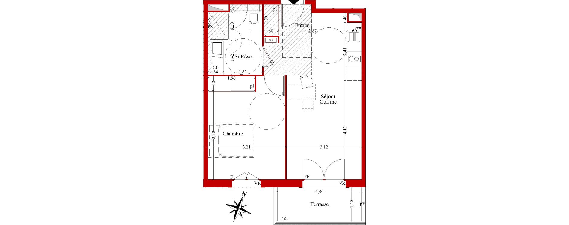 Appartement T2 de 44,41 m2 &agrave; Ch&acirc;teaurenard Centre