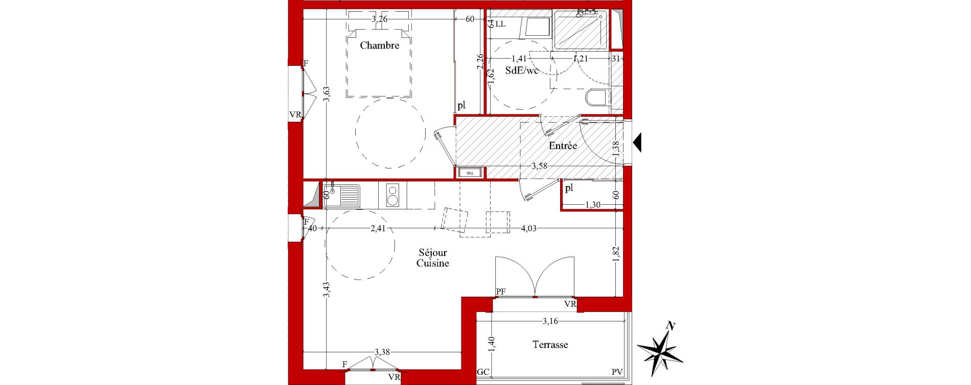 Appartement T2 de 45,93 m2 &agrave; Ch&acirc;teaurenard Centre