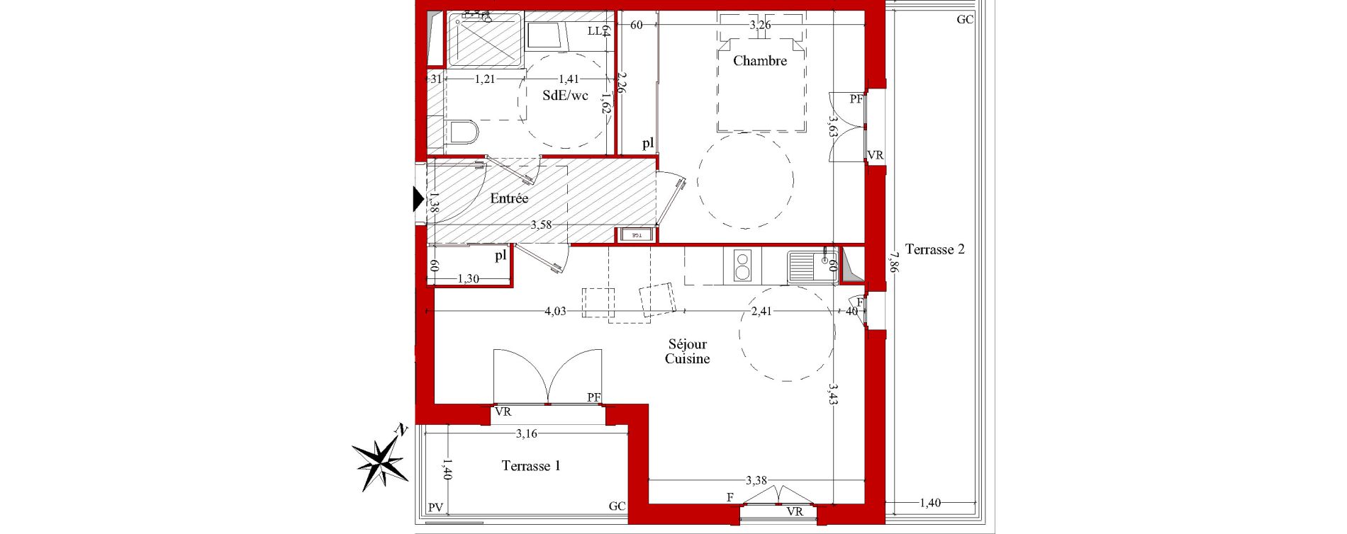 Appartement T2 de 45,65 m2 &agrave; Ch&acirc;teaurenard Centre