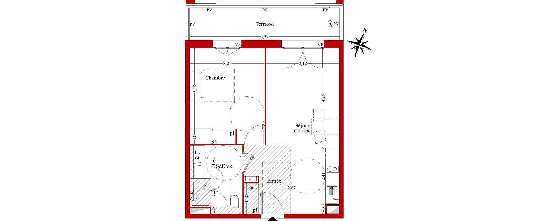 Appartement T2 de 43,74 m2 &agrave; Ch&acirc;teaurenard Centre