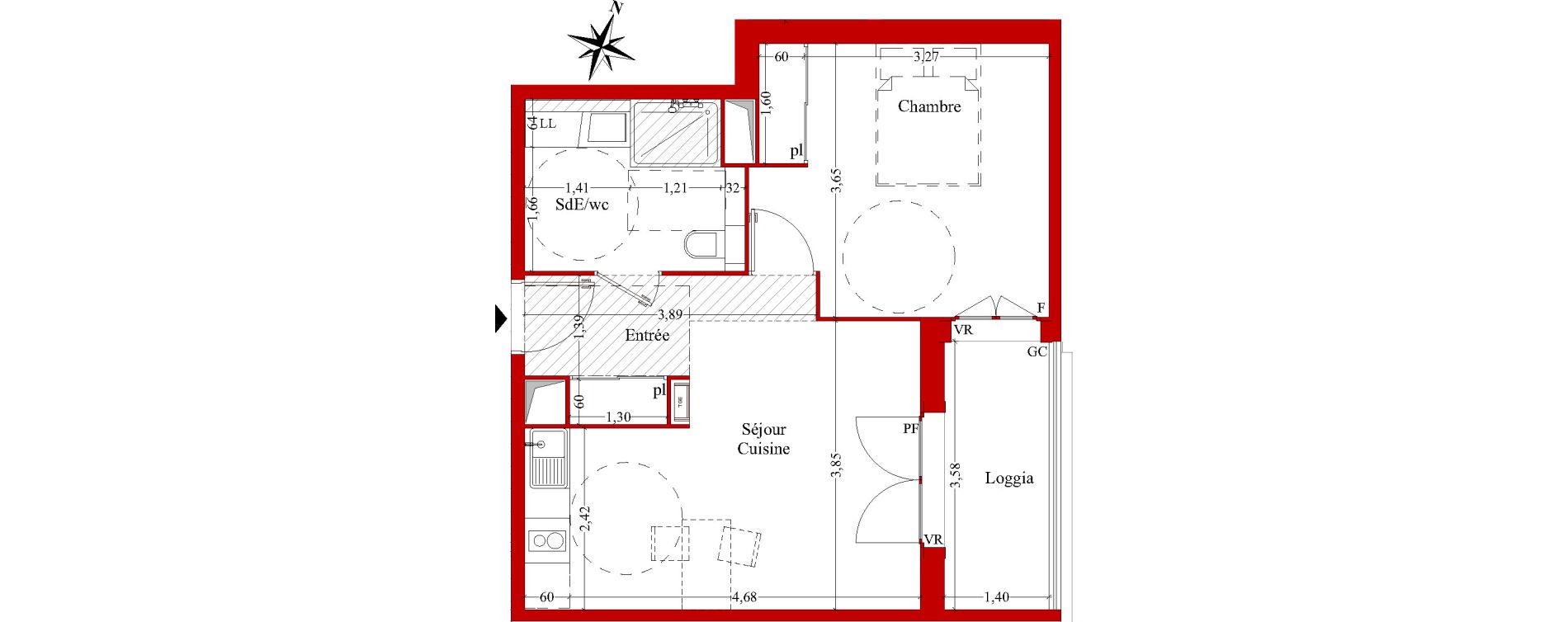 Appartement T2 de 42,51 m2 &agrave; Ch&acirc;teaurenard Centre
