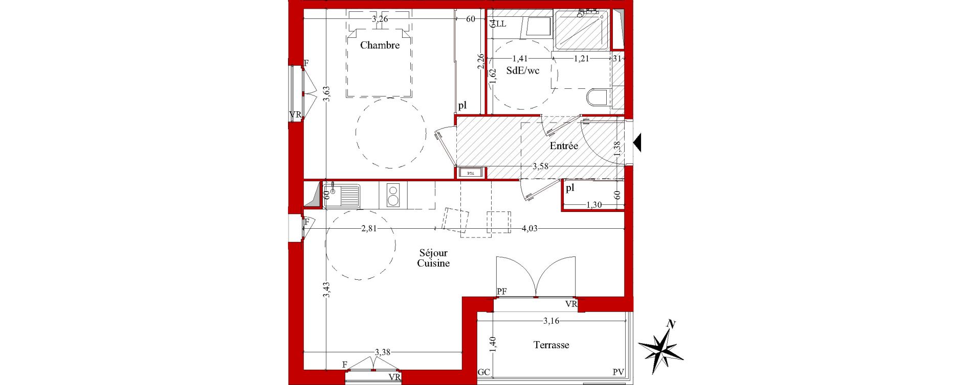 Appartement T2 de 45,94 m2 &agrave; Ch&acirc;teaurenard Centre