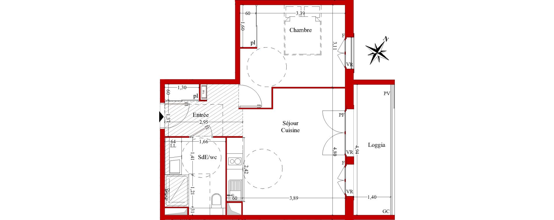 Appartement T2 de 44,47 m2 &agrave; Ch&acirc;teaurenard Centre