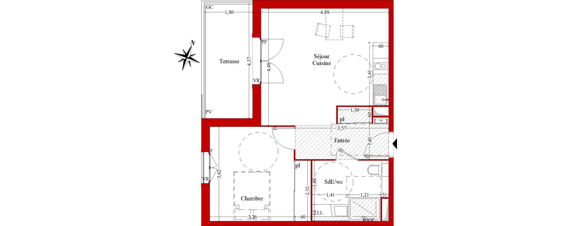 Appartement T2 de 45,58 m2 &agrave; Ch&acirc;teaurenard Centre