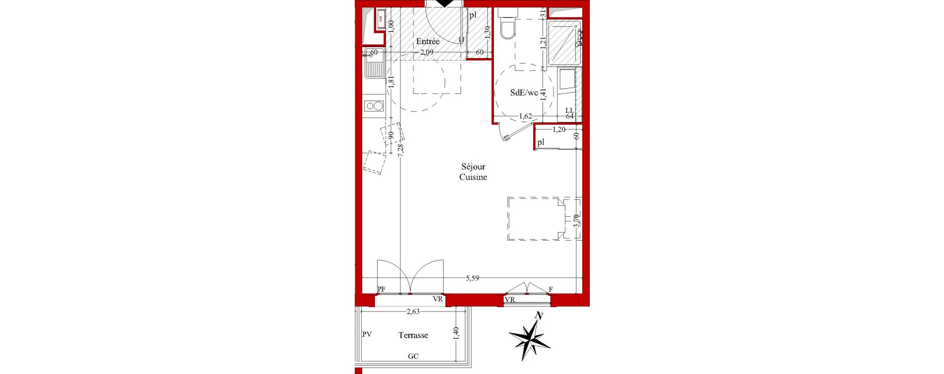 Appartement T1 de 39,51 m2 &agrave; Ch&acirc;teaurenard Centre