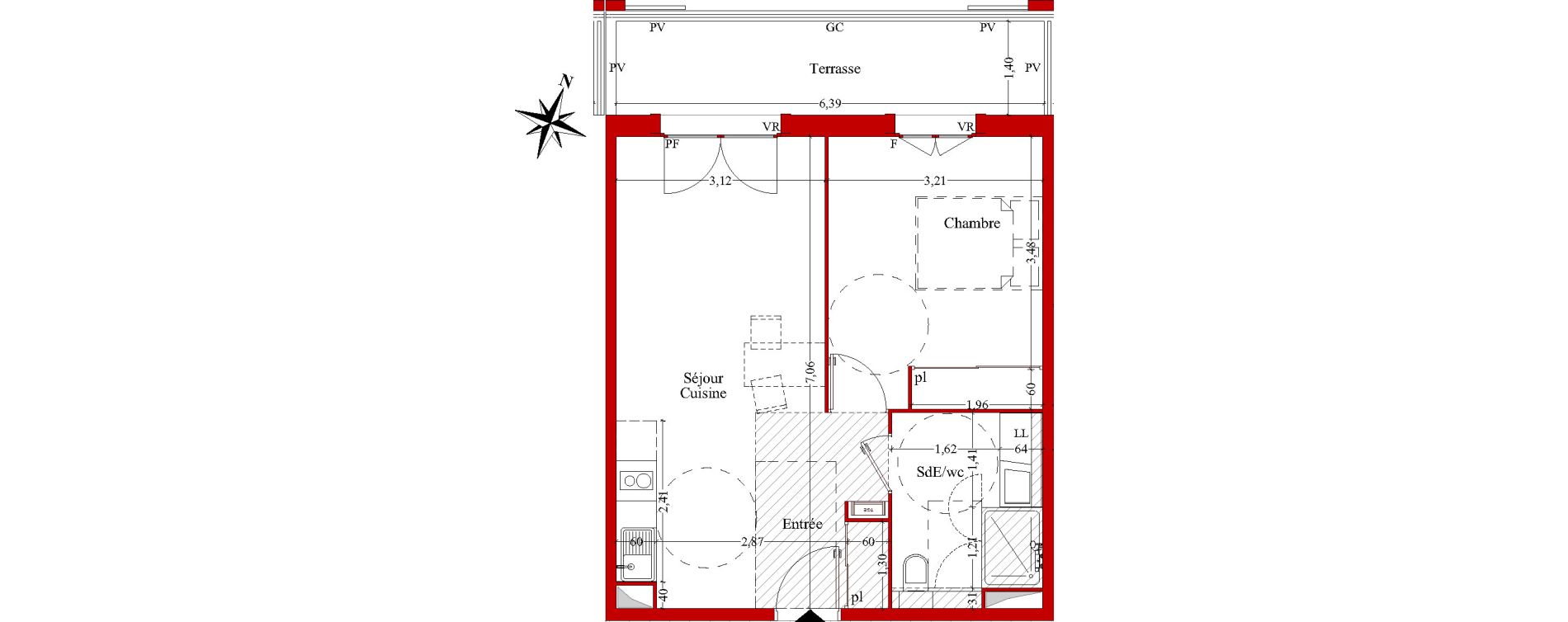 Appartement T2 de 43,74 m2 &agrave; Ch&acirc;teaurenard Centre