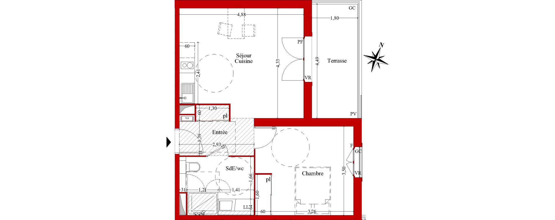 Appartement T2 de 44,80 m2 &agrave; Ch&acirc;teaurenard Centre