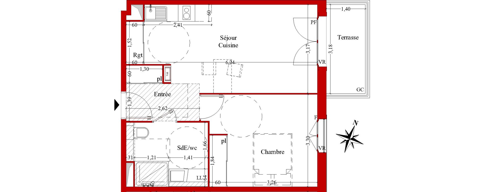 Appartement T2 de 43,01 m2 &agrave; Ch&acirc;teaurenard Centre