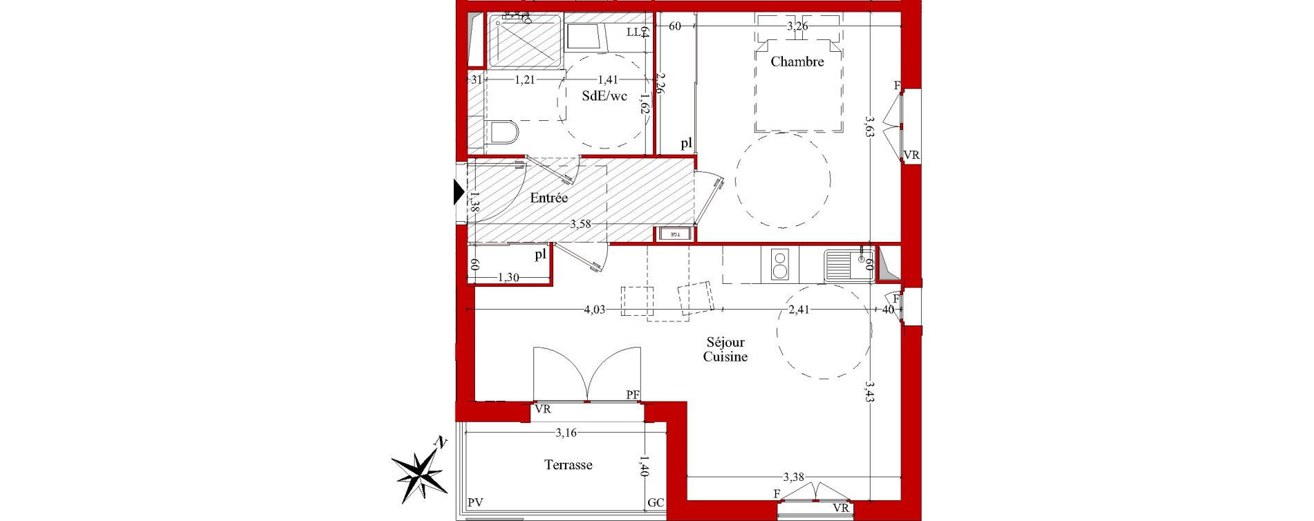 Appartement T2 de 45,65 m2 &agrave; Ch&acirc;teaurenard Centre