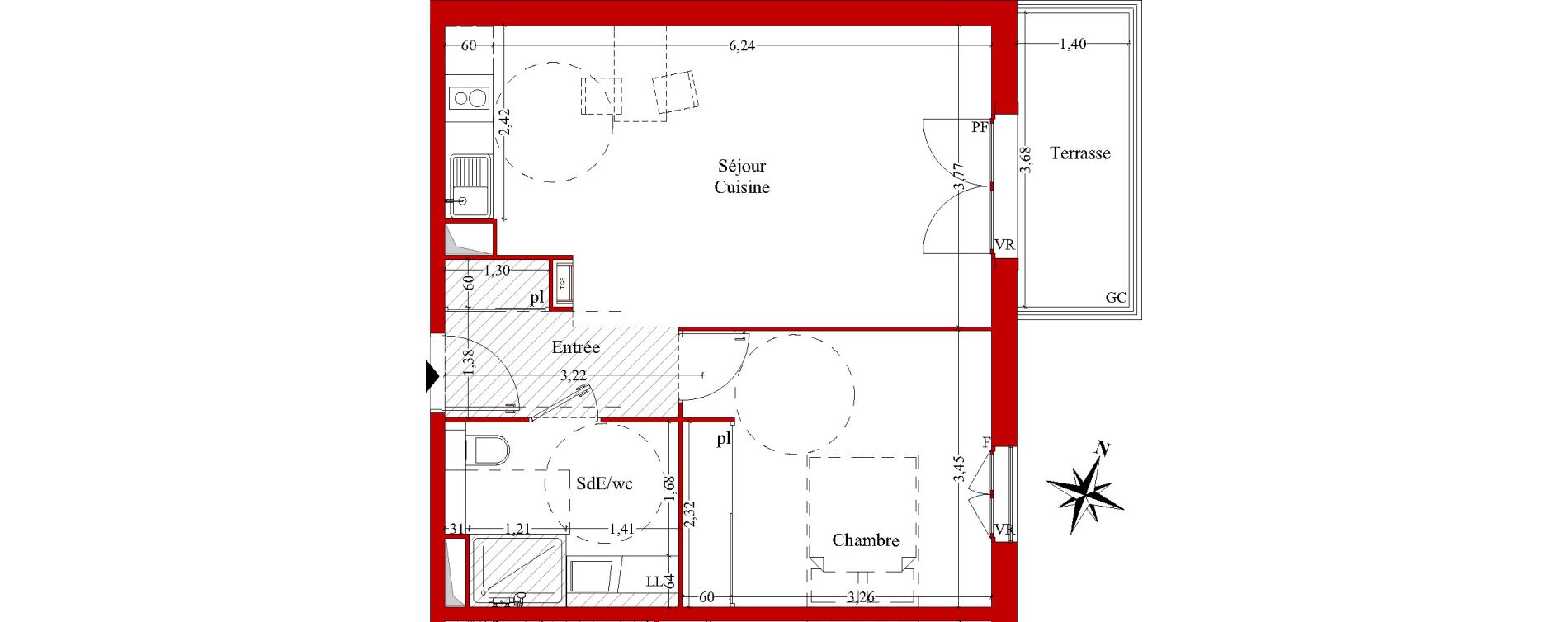 Appartement T2 de 48,37 m2 &agrave; Ch&acirc;teaurenard Centre
