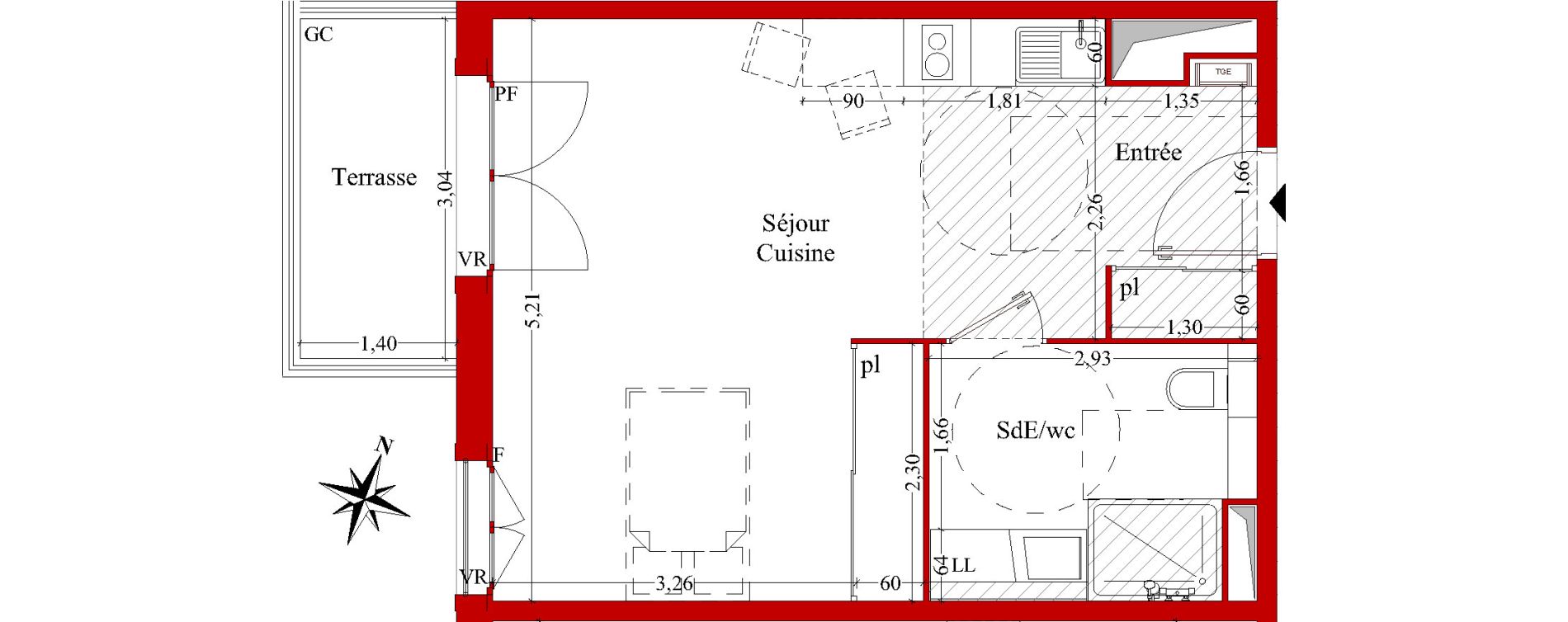 Appartement T1 de 34,19 m2 &agrave; Ch&acirc;teaurenard Centre