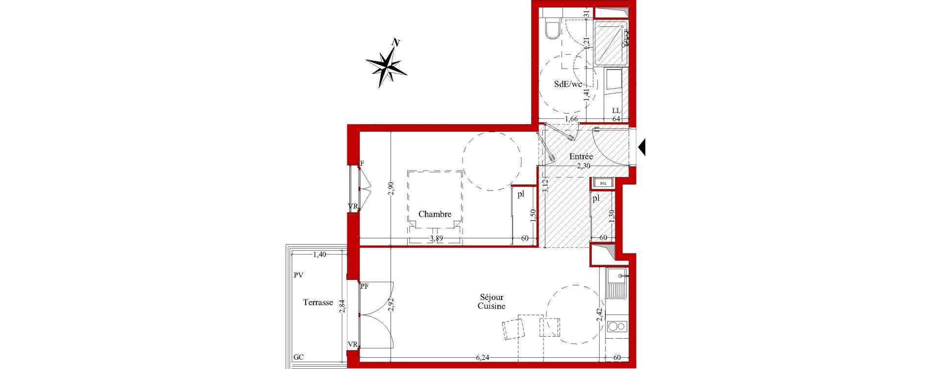 Appartement T2 de 45,16 m2 &agrave; Ch&acirc;teaurenard Centre
