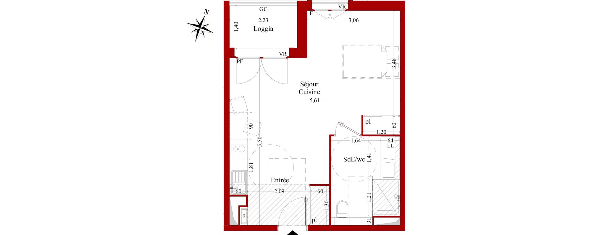 Appartement T1 de 34,45 m2 &agrave; Ch&acirc;teaurenard Centre