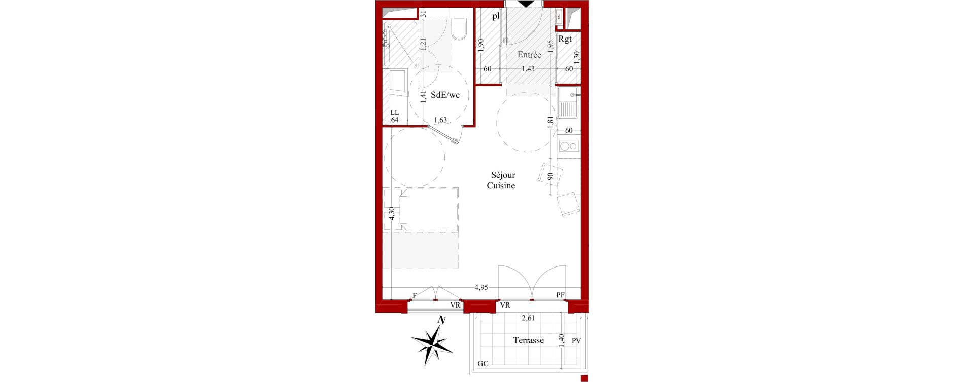 Appartement T1 de 35,06 m2 &agrave; Ch&acirc;teaurenard Centre