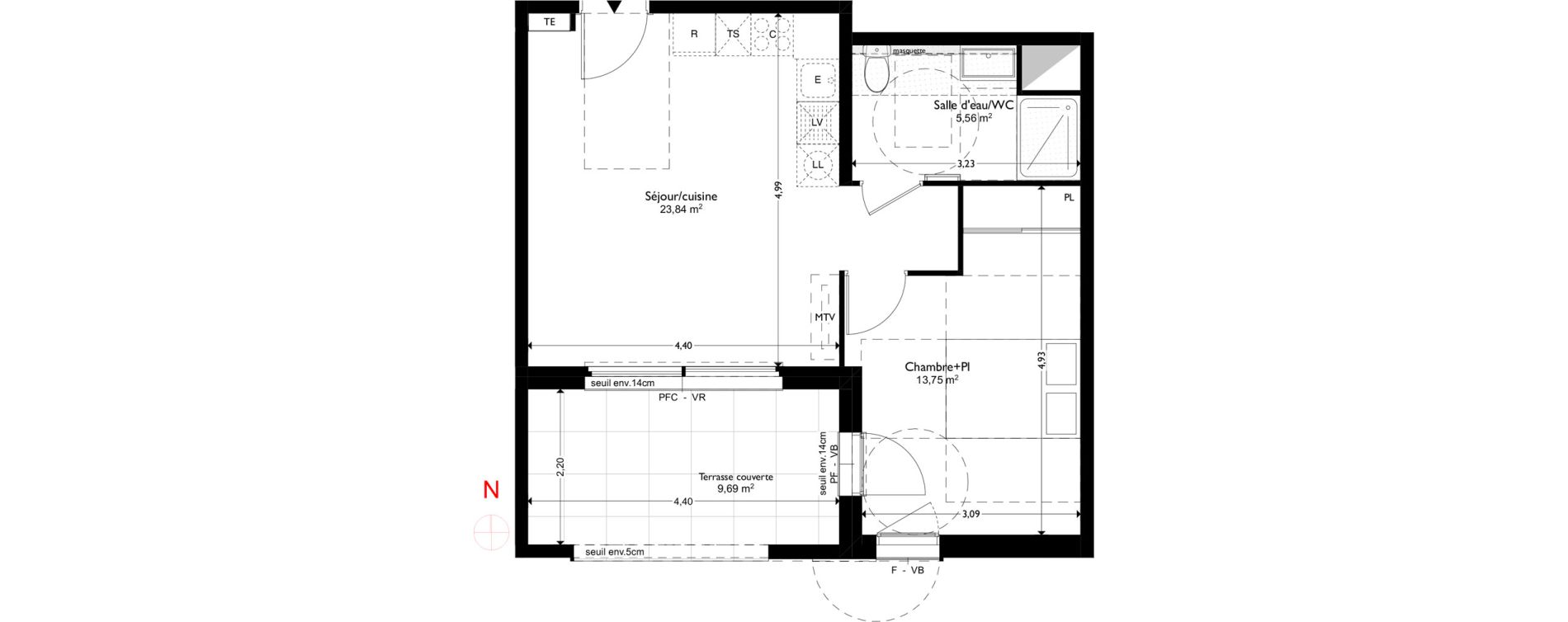 Appartement T2 de 43,15 m2 &agrave; Coudoux Centre