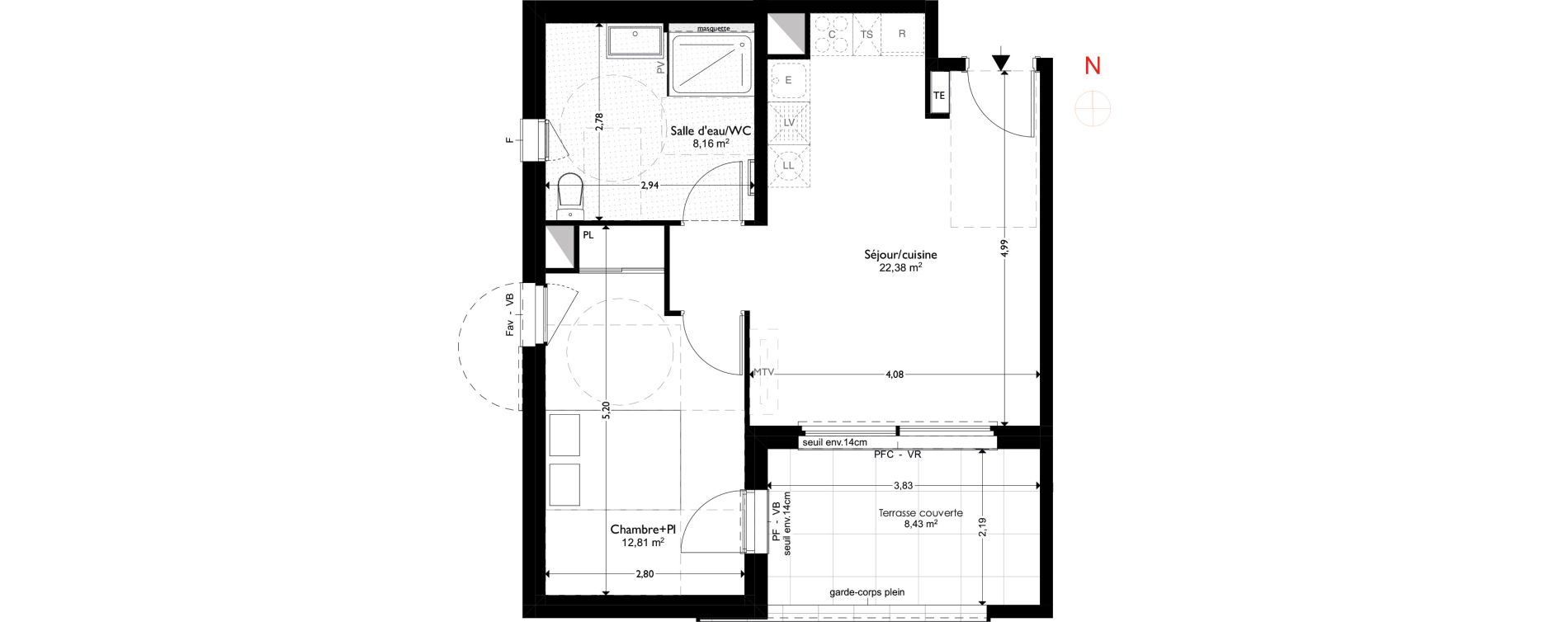 Appartement T2 de 43,35 m2 &agrave; Coudoux Centre