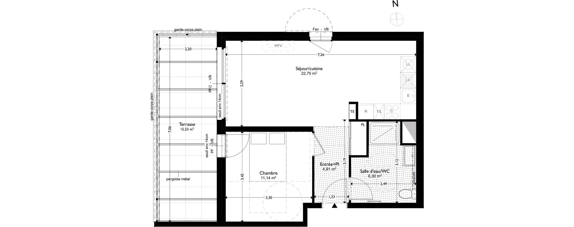 Appartement T2 de 45,10 m2 &agrave; Coudoux Centre