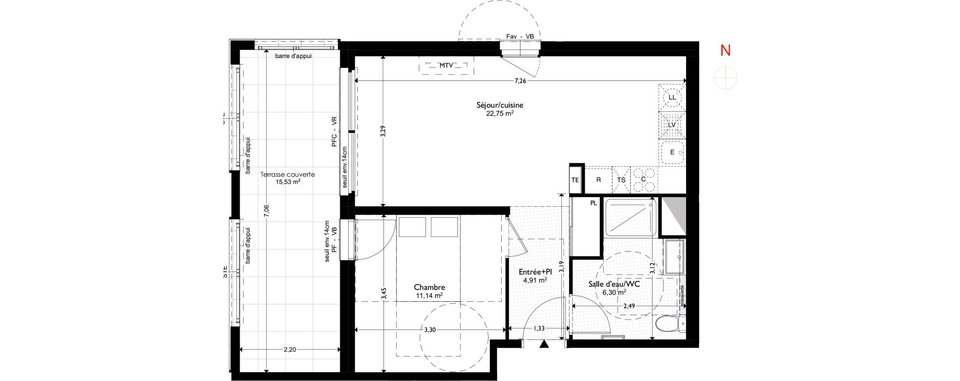 Appartement T2 de 45,10 m2 &agrave; Coudoux Centre