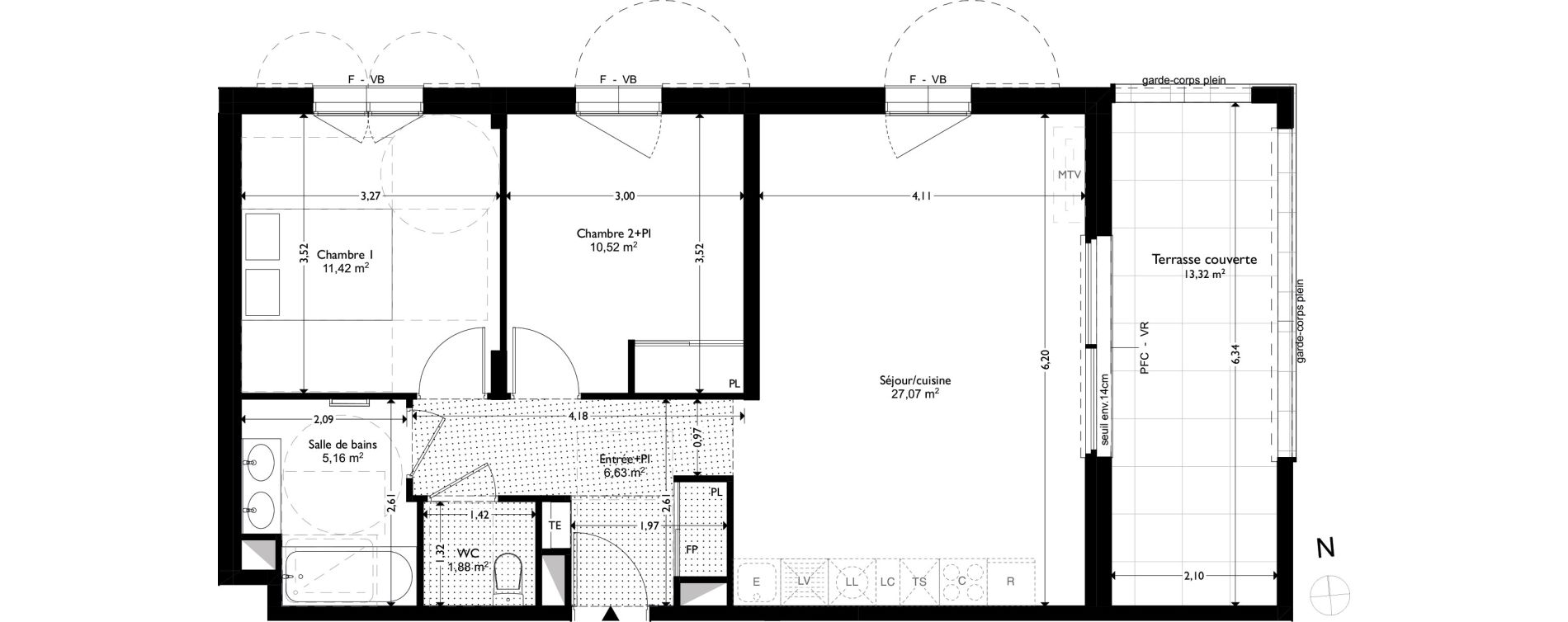 Appartement T3 de 62,68 m2 &agrave; Coudoux Centre