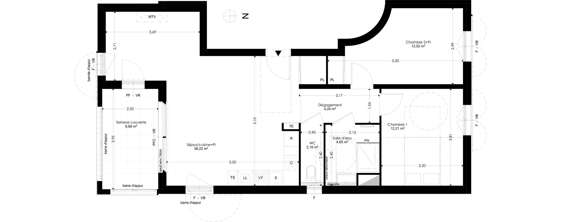 Appartement T3 de 72,00 m2 &agrave; Coudoux Centre