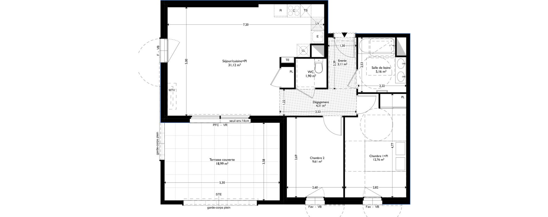 Appartement T3 de 67,97 m2 &agrave; Coudoux Centre