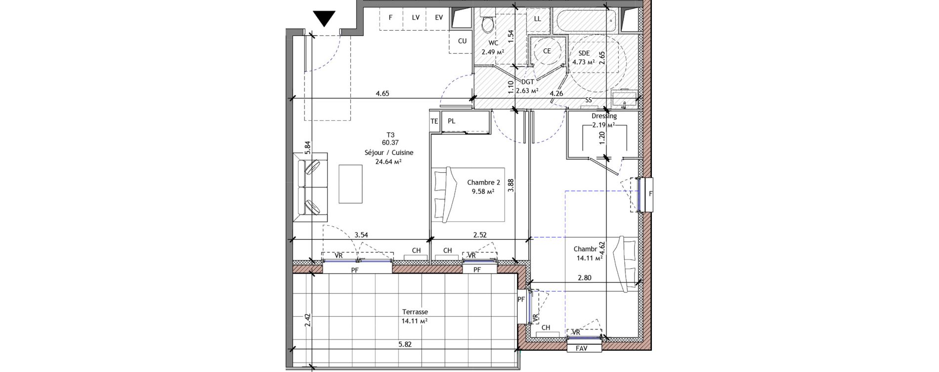 Appartement T3 de 60,37 m2 &agrave; Eygui&egrave;res Centre