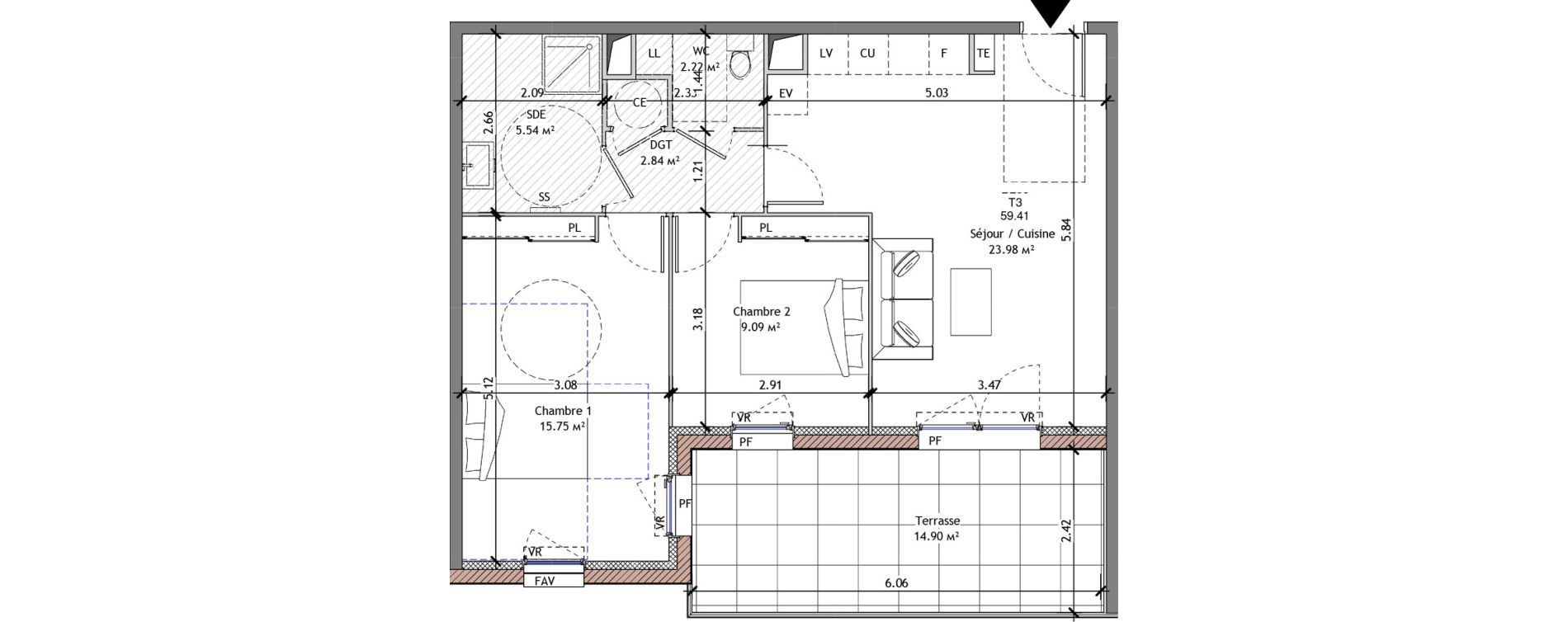 Appartement T3 de 59,41 m2 &agrave; Eygui&egrave;res Centre