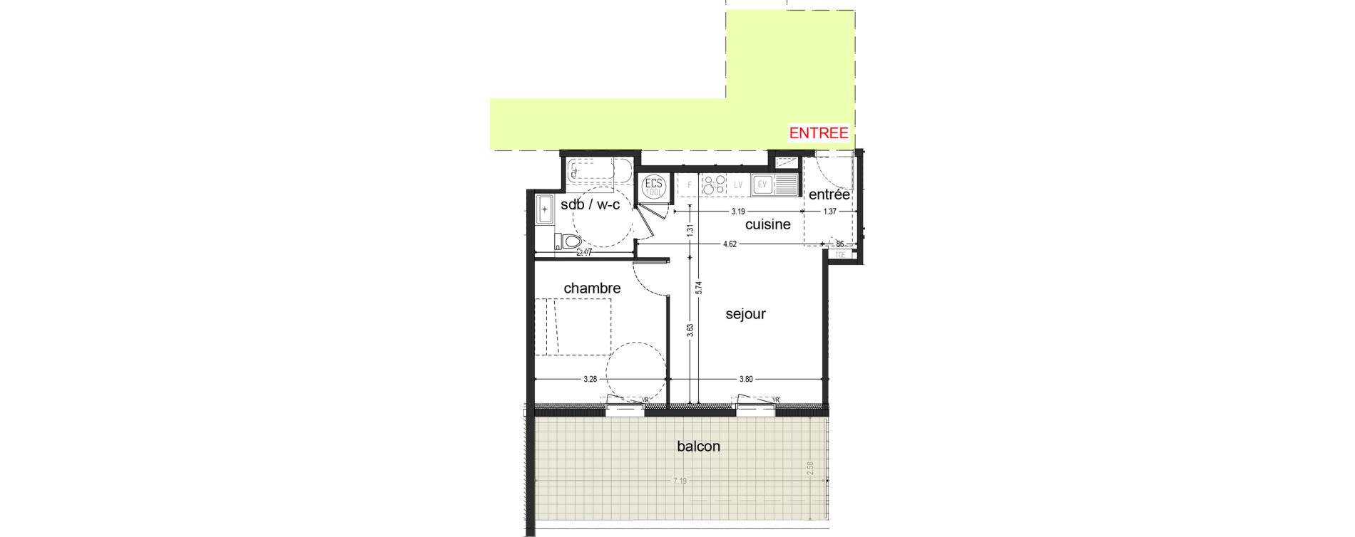Appartement T2 de 42,65 m2 &agrave; Istres La pujade