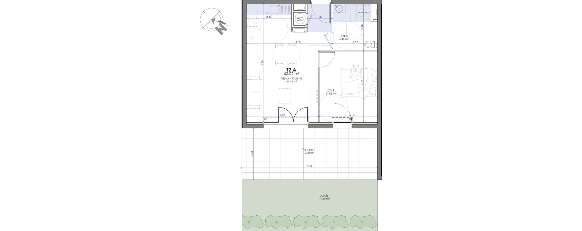 Appartement T2 de 42,02 m2 &agrave; Istres Entressen