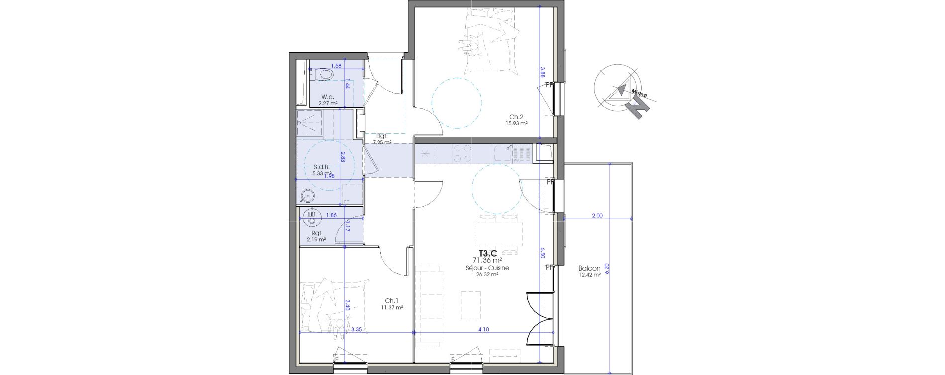 Appartement T3 de 71,36 m2 &agrave; Istres Entressen