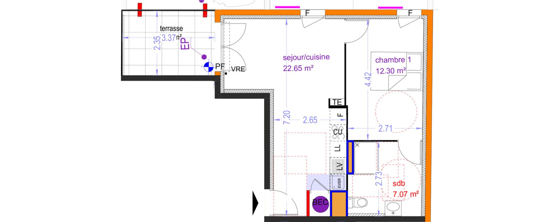 Appartement T2 de 42,03 m2 &agrave; Istres Les beaumes