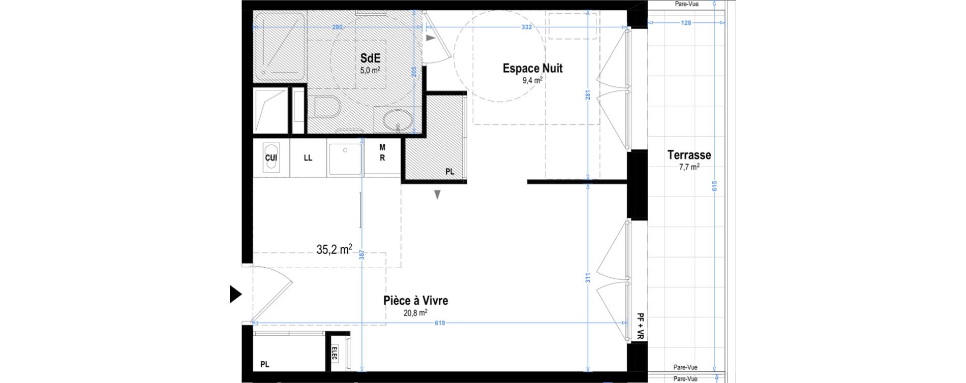 Appartement T1 meubl&eacute; de 35,20 m2 &agrave; Istres Les beaumes