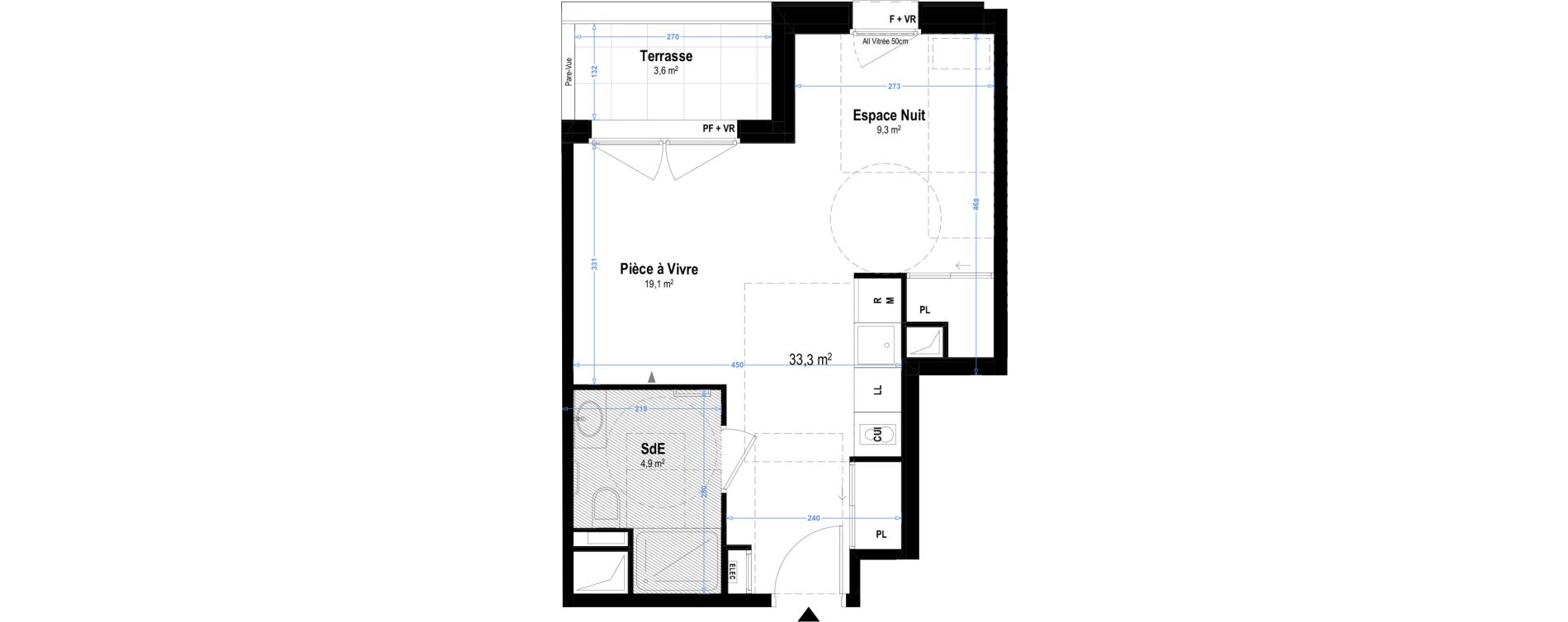 Appartement T1 meubl&eacute; de 33,00 m2 &agrave; Istres Les beaumes