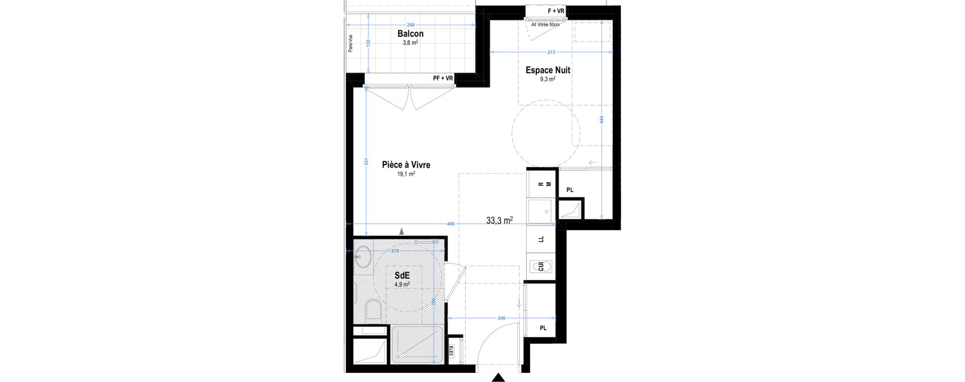 Appartement T1 meubl&eacute; de 33,30 m2 &agrave; Istres Les beaumes