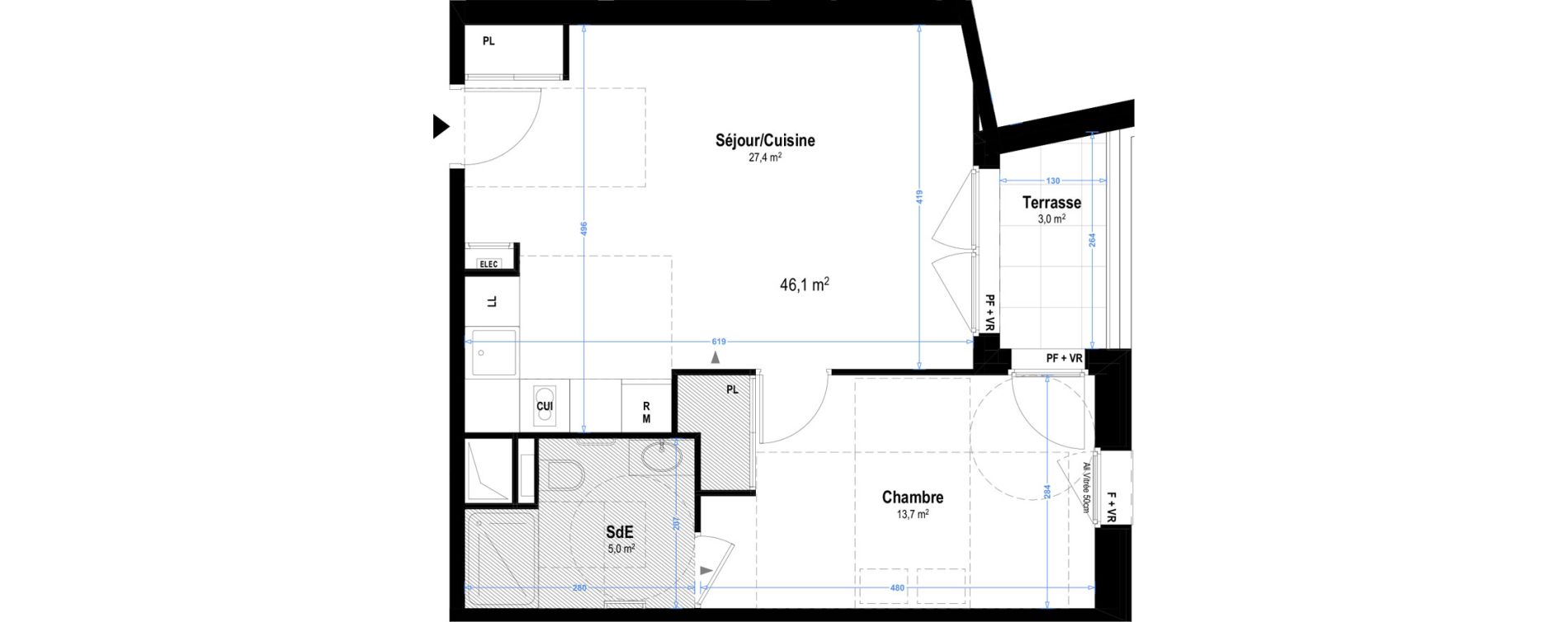 Appartement T2 meubl&eacute; de 46,10 m2 &agrave; Istres Les beaumes