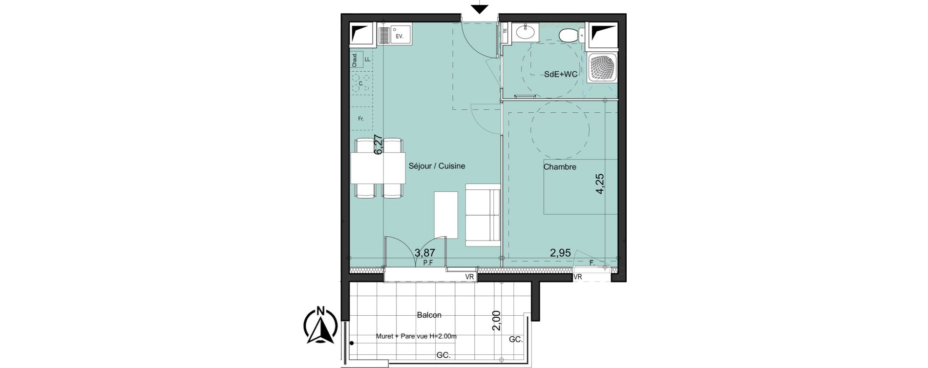 Appartement T2 de 41,38 m2 &agrave; La Bouilladisse Centre