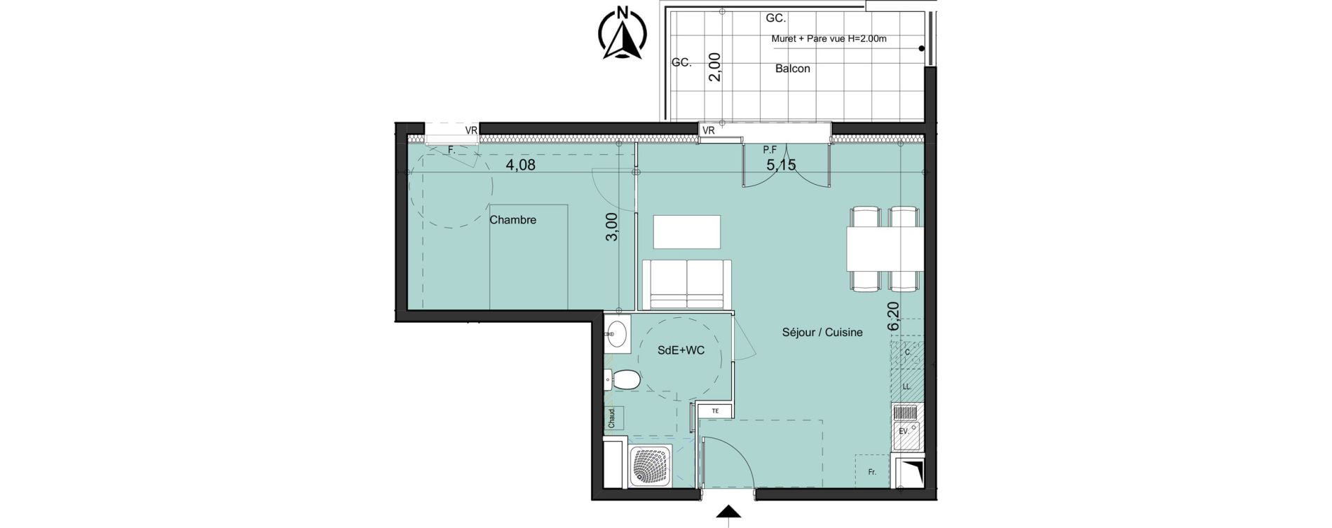 Appartement T2 de 44,85 m2 &agrave; La Bouilladisse Centre