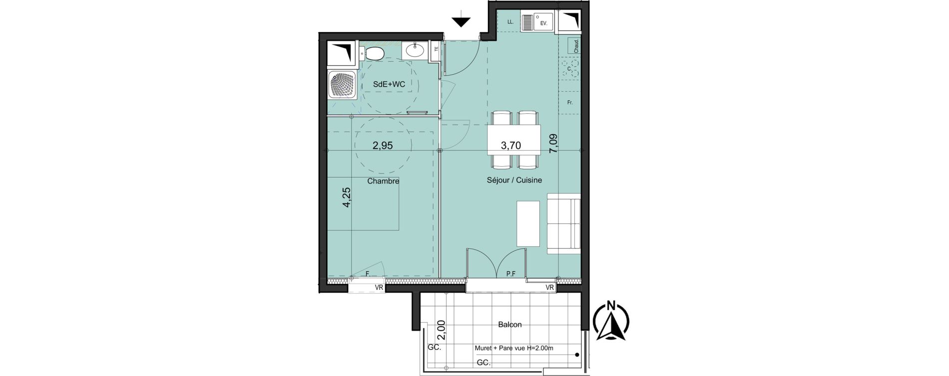 Appartement T2 de 42,12 m2 &agrave; La Bouilladisse Centre