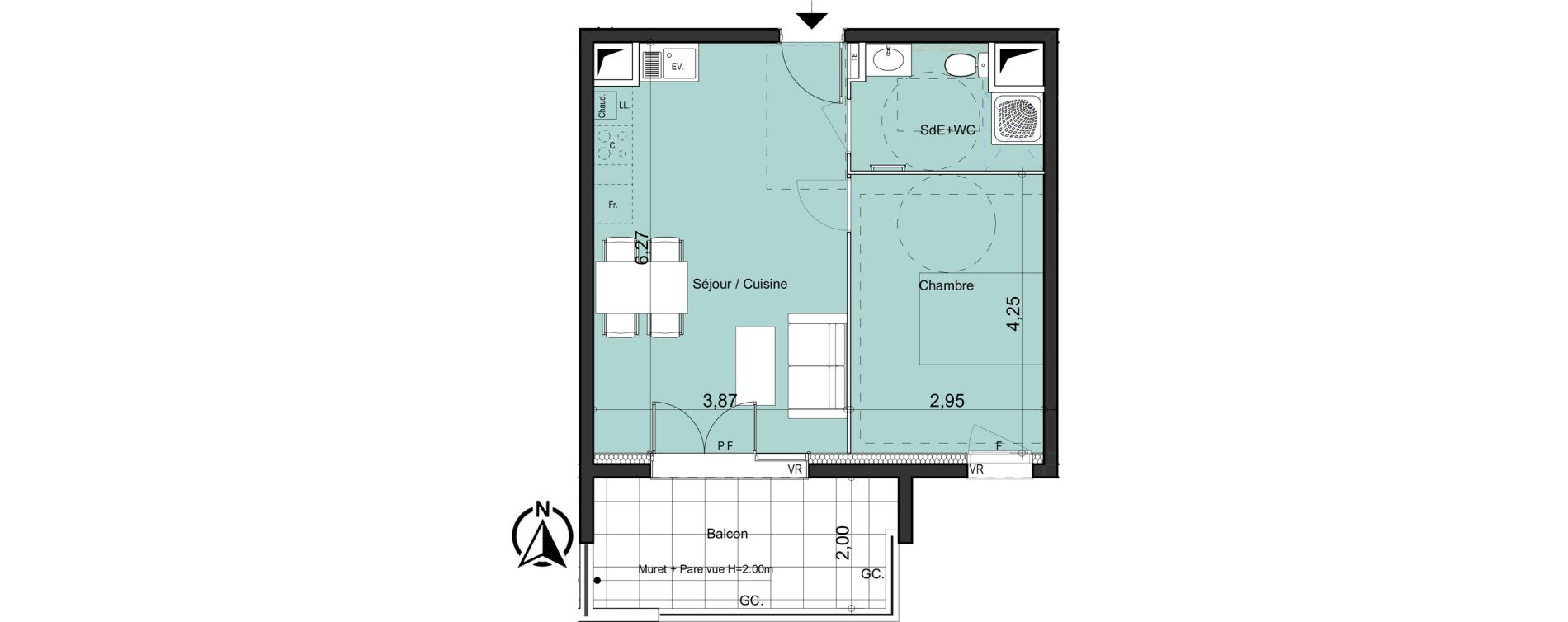 Appartement T2 de 41,38 m2 &agrave; La Bouilladisse Centre
