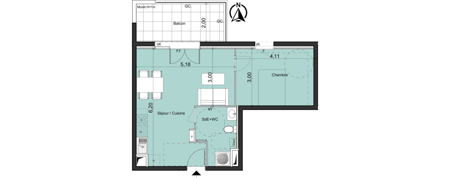 Appartement T2 de 43,57 m2 &agrave; La Bouilladisse Centre