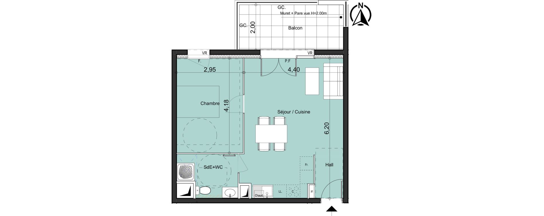 Appartement T2 de 44,18 m2 &agrave; La Bouilladisse Centre