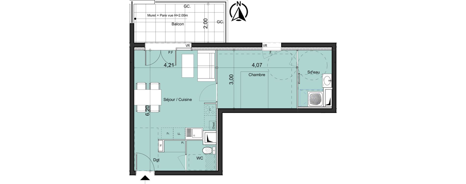 Appartement T2 de 42,03 m2 &agrave; La Bouilladisse Centre