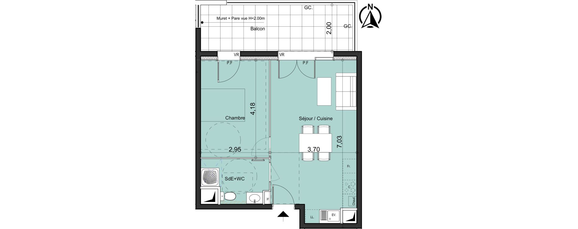 Appartement T2 de 41,66 m2 &agrave; La Bouilladisse Centre
