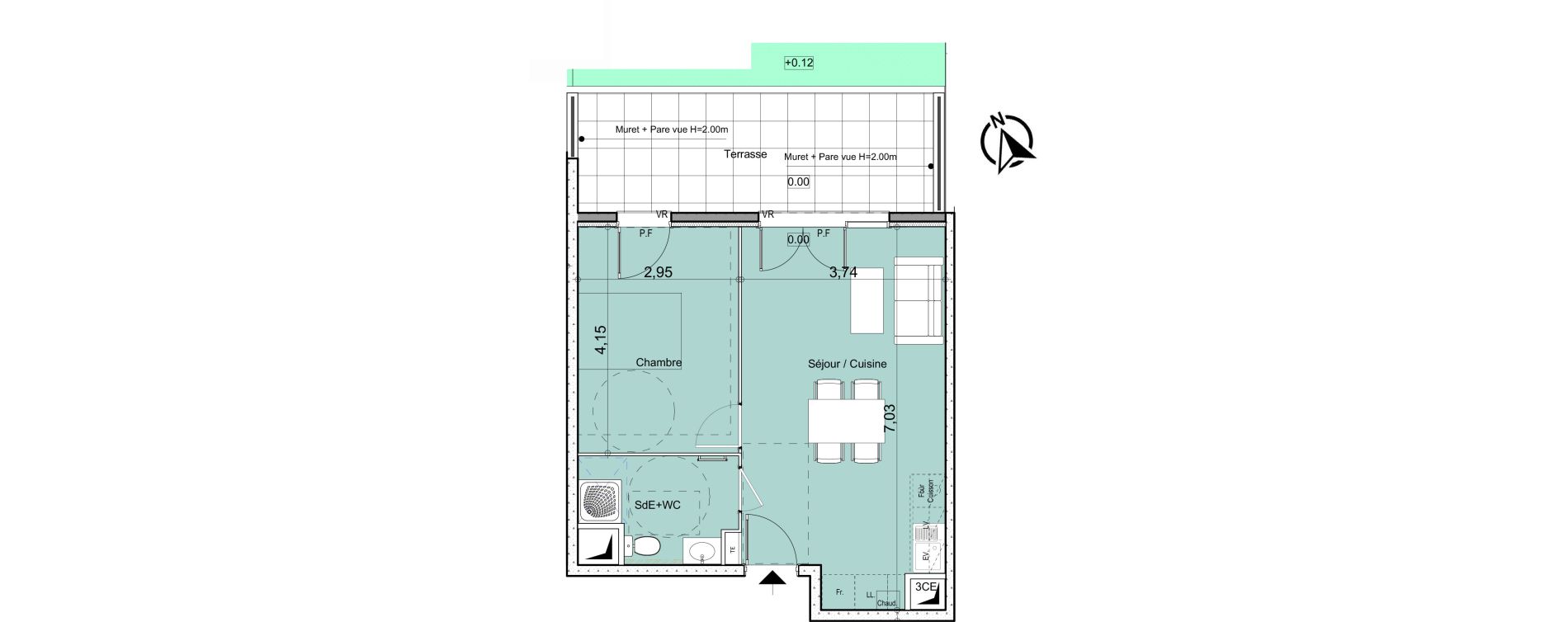Appartement T2 de 41,87 m2 &agrave; La Bouilladisse Centre