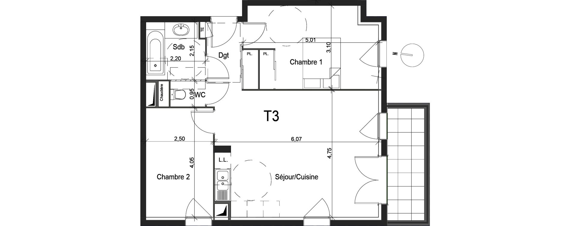 Appartement T3 de 62,09 m2 &agrave; La Ciotat Centre