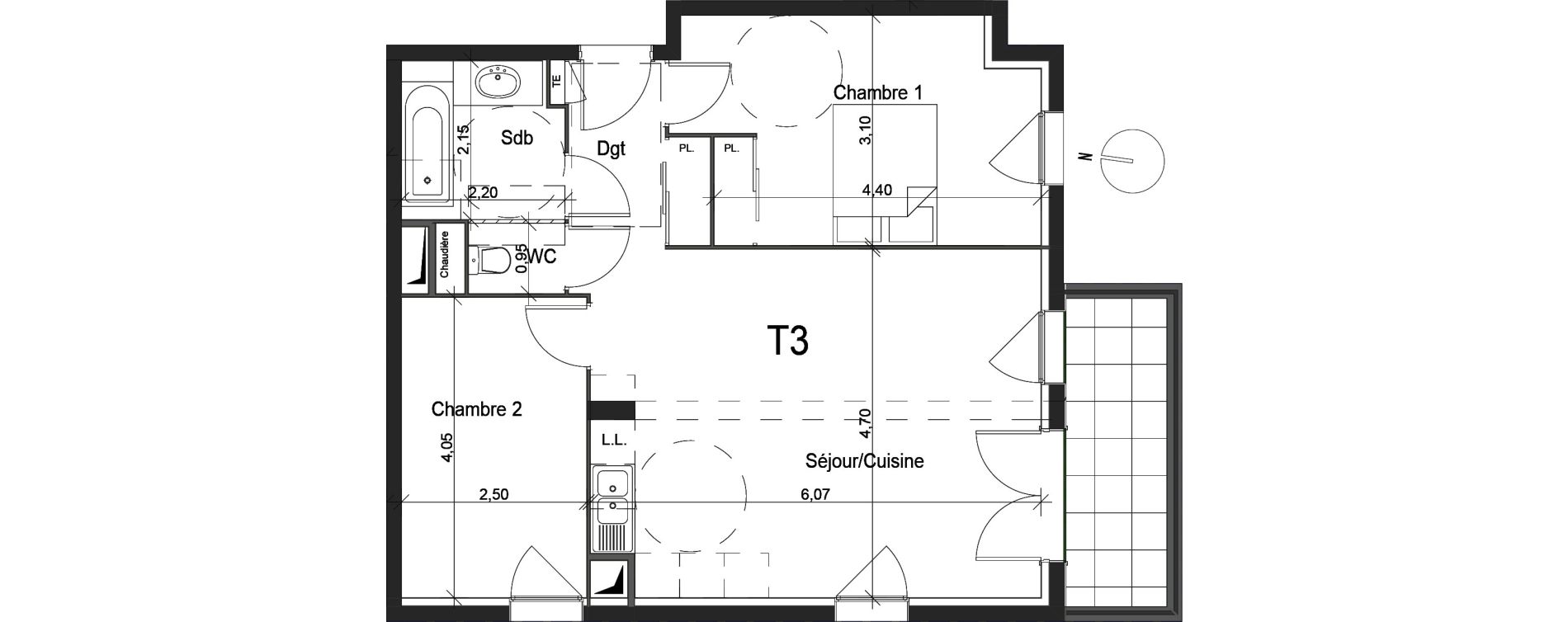 Appartement T3 de 62,09 m2 &agrave; La Ciotat Centre