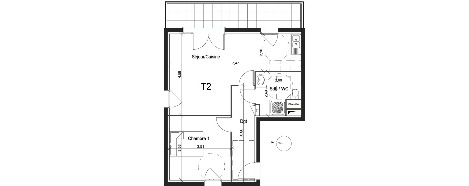 Appartement T2 de 50,51 m2 &agrave; La Ciotat Centre